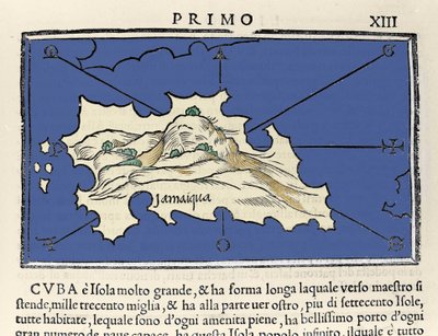 Reprezentacja wyspy Jamajki. Isolario (mapa wysp) autorstwa Benedetto Bordone. Wenecja 1547 autorstwa Italian School