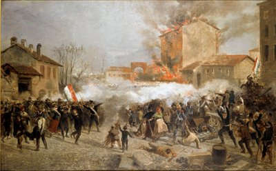 Rewolucje 1848, Pięć dni Mediolanu: powstańcy przejmują porta Tosa 22 marca (obraz autorstwa Italian School