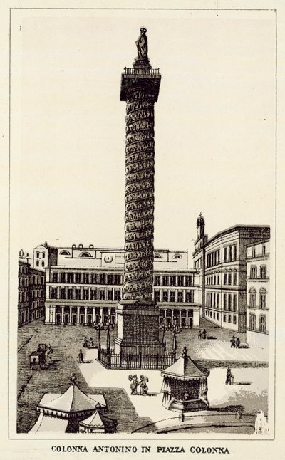 Rzym: Kolumna Antonina na Piazza Colonna (lito) autorstwa Italian School