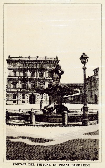 Rzym: Fontanna Trytona na Piazza Barberini (lito) autorstwa Italian School