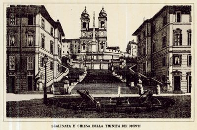 Rzym: Klatka schodowa i kościół Trinita Dei Monti (lito) autorstwa Italian School