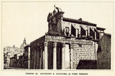 Rzym: Świątynia Antonina i Faustyny ​​na Forum Romanum (lito) autorstwa Italian School