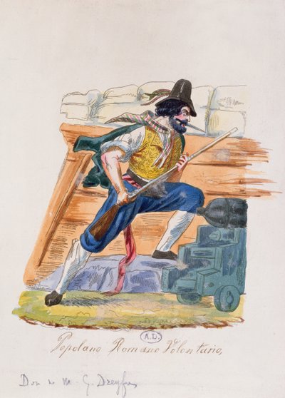 Popularny rzymski wolontariusz powstania 1848 w Rzymie (kolorowe grawerowanie) autorstwa Italian School