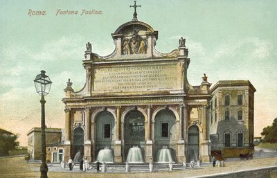 Rzym, Włochy, Fontana Paolina (kolorowa litografia) autorstwa Italian School
