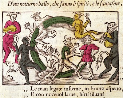 Ceremonia szabatu z czarownicami. Grawer Olausa Magnusa (1490 - 1557), szwedzkiego zakonnika i geografa, "Historia Narodu Północnego", Wenecja autorstwa Italian School