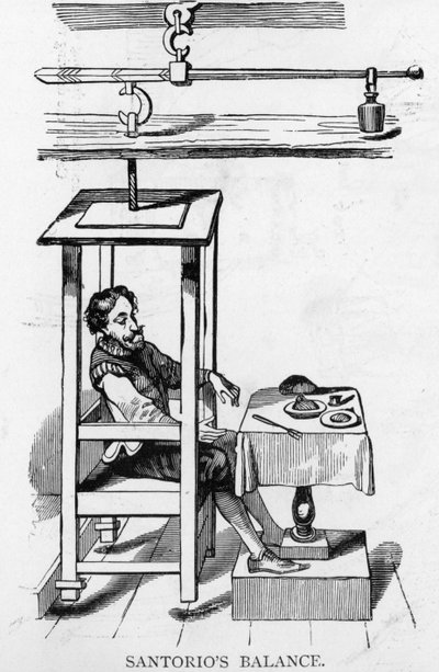 Santorio Santorio siedzący w swoim Balance Machine autorstwa Italian School