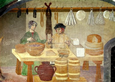 Sprzedawcy kiełbas i serów (fresk) autorstwa Italian School