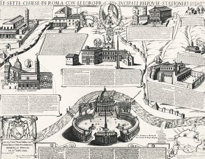 Siedem kościołów Rzymu, z portretem Aleksandra VII (papieża 1655-1667), Włochy autorstwa Italian School