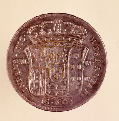 Srebrna piastra z Neapolu: panowanie Karola III w Hiszpanii (1716-1788). 1750. Średnica. 4 cm Neapol, muzeum archeologiczne autorstwa Italian School