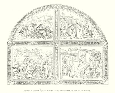 Spinello Aretino, Episode de la vie de San Benedetto, Sacristie de San Miniato (rycina) autorstwa Italian School