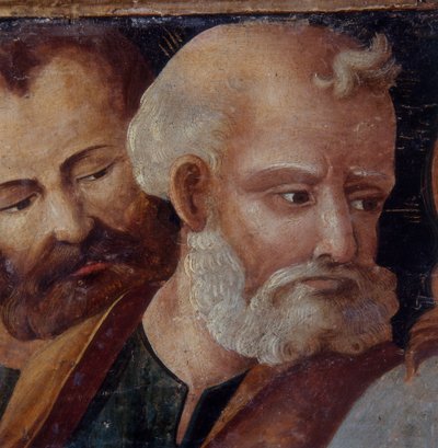 Św. Piotr, fragment ołtarza przedstawiający Madonnę z Dzieciątkiem ze świętymi Piotrem i Pawłem, 1540 (tempera na desce) autorstwa Italian School