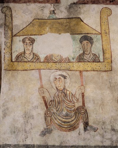 Św. Proculus na linie, fragment fresków (VIII w.), kościół Św. Proculus, Naturno, Val Venosta, Trentino-Alto Adige, Włochy autorstwa Italian School