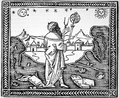 Astrologer Albumasar (787-885) kopia ilustracji z jego Introductorium in Astronomiam, Venice 1506, użytej w Historii magii, opublikowanej pod koniec XIX wieku autorstwa Italian School