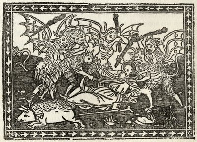 Bastinading of St. Anthony, z „Katalogu zbioru rycin, sztychów i drzeworytów” Richarda Fishera, opublikowany w 1879 r. autorstwa Italian School