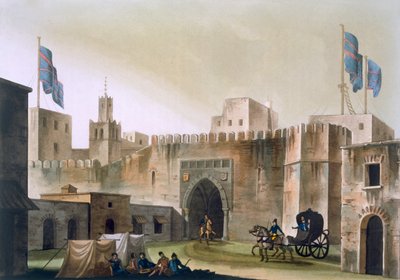 Beb Kar, brama do Tunisu, z Europejczykami w koncercie konnym, ok. 1820-30 lat autorstwa Italian School