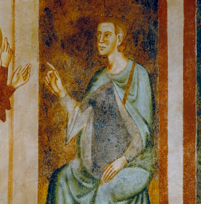 Gubernator Antiochii Olibrius, fragment epizodu Sądu Św. Małgorzaty, z cyklu fresków poświęconych Św. autorstwa Italian School
