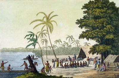 Port w Anamooka, tablica 82 z Le Costume Ancien et Moderne, autorstwa Julesa Ferrario, wydana ok. 1820-30 autorstwa Italian School