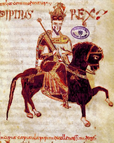 The King of the Franks Pepin the Brief (715-768) Strona rękopisu (ms. 4) „” Codex Legum Longobardorum” (lub Langobardorum) opisujący prawa królestwa Lombardii ustanowionego przez króla Rothari autorstwa Italian School