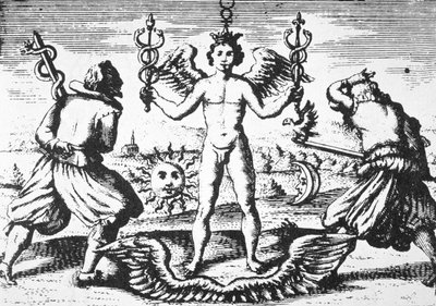 Merkury filozofów z Della Tramutatione Metallica Giovanniego Battisty Nazari (1589) zilustrowany w historii magii opublikowanej pod koniec XIX wieku autorstwa Italian School