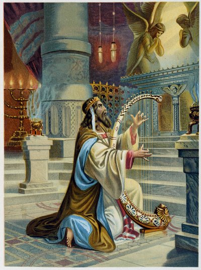 Palmista David w „”Złotej klasycznej Biblii: historia objawienia Bożego w starożytności i w nowych dążeniach”” Giovanniego Ladislao Sykory (t. 1), przekład Don Clemente Benetti. (Biblia włoska) autorstwa Italian School