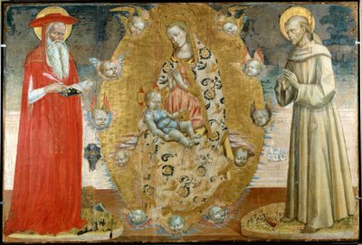 Dziewica z Dzieciątkiem z obrazem św. Franciszka i św. Hieronima Wooda ze szkoły włoskiej z XIV wieku. Musée du Peinture Palais, Awinion autorstwa Italian School