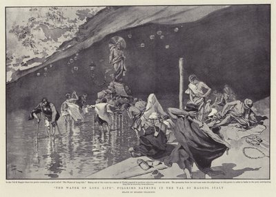 "Woda długiego życia", pielgrzymi kąpiący się w Val di Maggio, Włochy (litografia) autorstwa Italian School