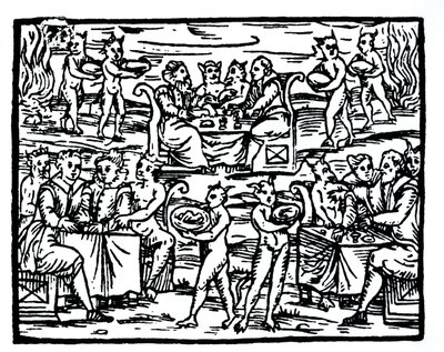 Sabat czarownic, kopia ilustracji z Compendium Maleficarum autorstwa ks. M. Guaccius, Mediolan 1608, wykorzystana w Historii magii, wydana pod koniec XIX wieku autorstwa Italian School
