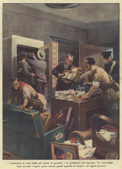 Aresztowania hierarchów i spekulantów faszyzmu trwają we Włoszech (Colour Litho) autorstwa Italian School