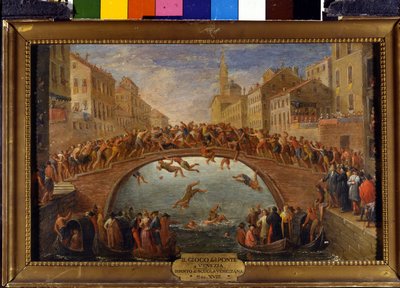 Gra o most ma Wenecja Bitwa pałkami na Ponte Santa Fosca. Malarstwo szkoły weneckiej. 18 wiek. autorstwa Italian School
