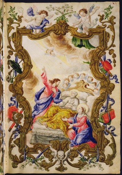 Dobra śmierć chrześcijanina, od Mariegoli ze świeckiego cechu Buona Morte, ok. 1712-14 (tusz na welinie) autorstwa Italian School