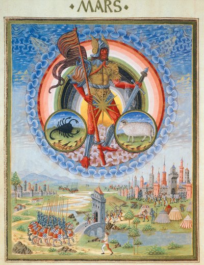 Planeta Mars i oblężony zamek, ilustracja z „De Sphaera” Leonarda Dati autorstwa Italian School