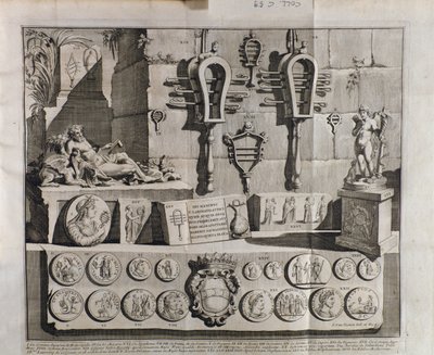 Sistrum (sistra), różne przedstawienia z De sistri Benedictusa Bacchiniusa (1651-1721) autorstwa Italian School