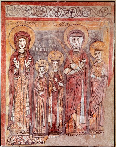 Cnoty teologiczne: Wiara, Miłość i Nadzieja (fresk, VIII w.) autorstwa Italian School
