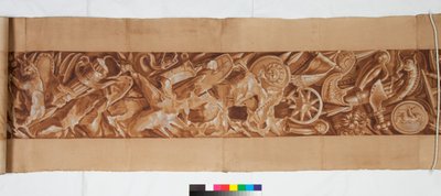 Three Drawings after the Antique, ok. 1750 (rysunek pędzlem wzmocniony brązowym rozmyciem nad słabym oznaczeniem czarną kredą) autorstwa Italian School