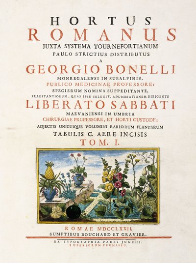 Strona tytułowa z „Hortus Romanus”, 1772-1784 autorstwa Italian School