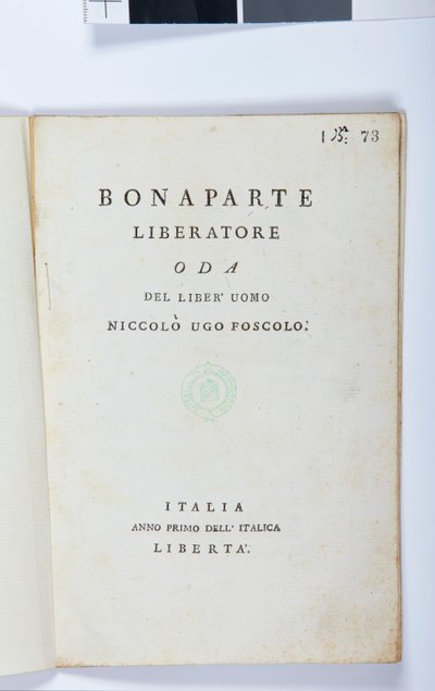 Strona tytułowa Bonaparte Liberatore Niccolo Ugo Foscolo (1778-1827) wydanie oryginalne, 1797 (papier drukowany) autorstwa Italian School