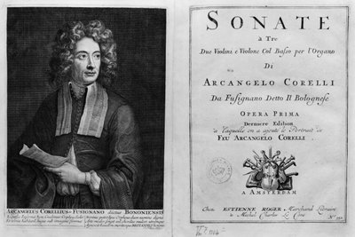 Strona tytułowa Sonate a Tre z portretem Arcangelo Corelli (1653-1713) autorstwa Italian School