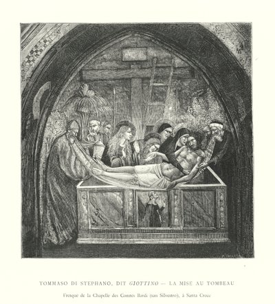 Tommaso di Stephano, zwany Giottino, Złożenie do grobu, fresk z kaplicy hrabiów Bardi, San Silvestro, w Santa Croce (rycina) autorstwa Italian School
