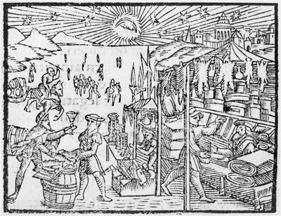 Handel w Skandynawii, ilustracja z Historii Narodów Północy Olausa Magnusa (1490-1558), opublikowana w Rzymie, 1555 autorstwa Italian School