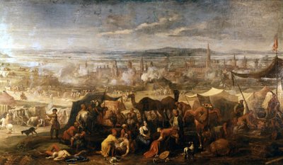 Obóz Turków pod Wiedniem podczas oblężenia w 1683 r. Wiedeń, Muzeum Arsenał. autorstwa Italian School