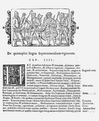 Różnorodność języków, ilustracja z Historii Narodów Północy Olausa Magnusa (1490-1558), wydana w Rzymie, 1555 autorstwa Italian School