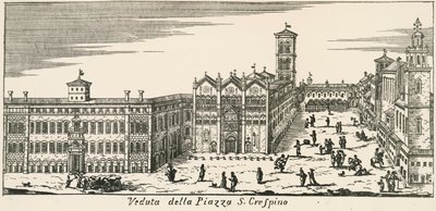 Widok na Piazza San Crispino i katedrę w Ferrarze, grawerowanie, Włochy autorstwa Italian School