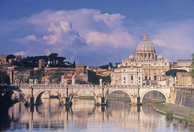 Widok na most Sant Angelo i St Peters po drugiej stronie Tybru autorstwa Italian School