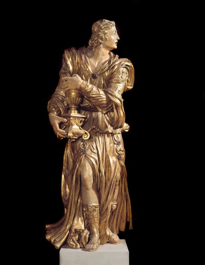 Widok jednego z drewnianych aniołów w kaplicy Bardi di Vernio (Pozłacany drewniany anioł) XIV w. Florencja, bazylika Santa Croce, Włochy autorstwa Italian School