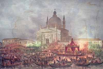 Widok na Chiesa del Redentore i łodzie w dzień karnawału autorstwa Italian School