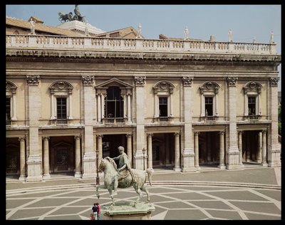 Widok na Palazzo Nuovo i konny posąg Marka Aureliusza (121-180 n.e.) autorstwa Italian School
