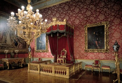 Widok na Salę Tronową lub Salę Szambelanów XIX-wieczne Apartamenty Królewskie, Palazzo Pitti, Florencja Włochy autorstwa Italian School