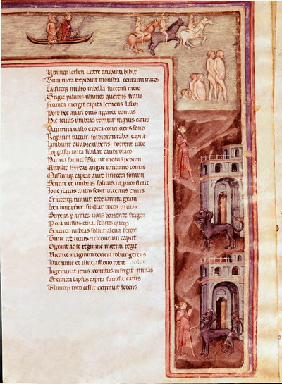 Widok zaświatów, postacie i potwory, ilustracja do Herkulesa Wściekłego Seneque (Miniatura autorstwa Italian School
