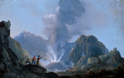 Widok na krater Wezuwiusza w 1829 roku (gwasz) autorstwa Italian School