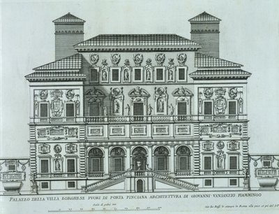 Widok na fasadę willi Borghese, Rzym autorstwa Italian School